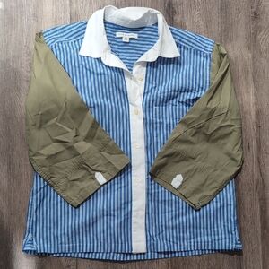Blue and Green Striped Button Down Shirt